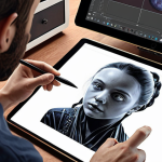 **"An artist's hands meticulously refining AI-generated artwork. The scene should capture the blending of human creativity and artificial intelligence. Include elements of a digital workspace and artistic tools (e.g., drawing tablet, stylus) to emphasize the 'human touch' in post-production."**