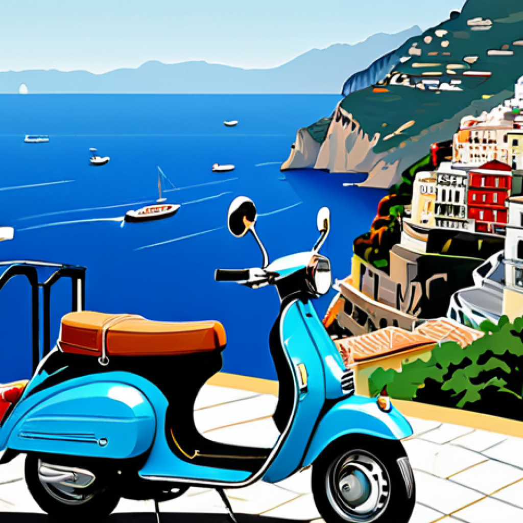 Personalized Italian Travel Poster**
"A bespoke travel poster design, showcasing the Amalfi Coast in a vintage style. The scene features colorful cliffside villages, azure waters, and a classic Italian scooter. The poster includes personalized text, maybe a family name or special date. The style should evoke classic Italian advertising from the 1950s. appropriate attire, professional, safe for work, family-friendly, perfect anatomy, correct proportions, well-formed hands, proper finger count, natural body proportions"
**