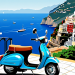 Home 7 Personalized Italian Travel Poster**
"A bespoke travel poster design, showcasing the Amalfi Coast in a vintage style. The scene features colorful cliffside villages, azure waters, and a classic Italian scooter. The poster includes personalized text, maybe a family name or special date. The style should evoke classic Italian advertising from the 1950s. appropriate attire, professional, safe for work, family-friendly, perfect anatomy, correct proportions, well-formed hands, proper finger count, natural body proportions"
**
